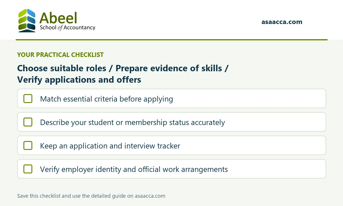 ACCA Jobs in Dubai for Freshers and Professionals 1 ACCA Jobs in Dubai: Match essential criteria before applying; Describe your student or membership status accurately; Keep an application and interview tracker; Verify employer identity and official work arrangements
