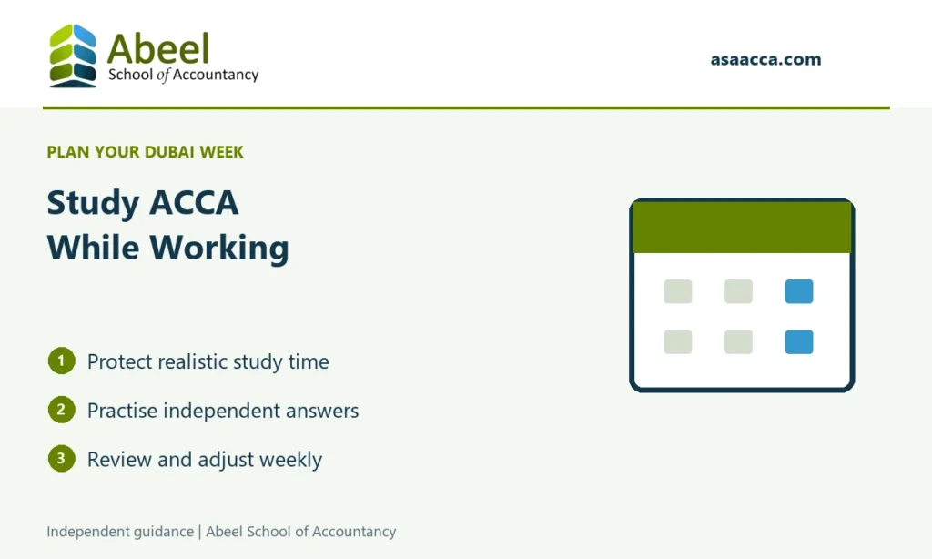 Abeel School of Accountancy: Study ACCA While Working. Protect realistic study time; Practise independent answers; Review and adjust weekly